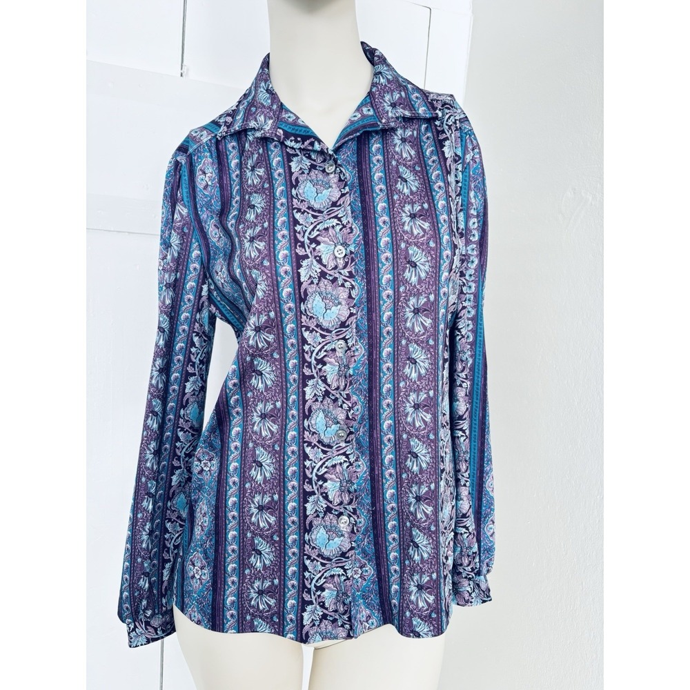 Fire Islander Pink Paisley Blouse Top Shirt Mod Vintage 70s Womens 12 Retro - Picture 1 of 9